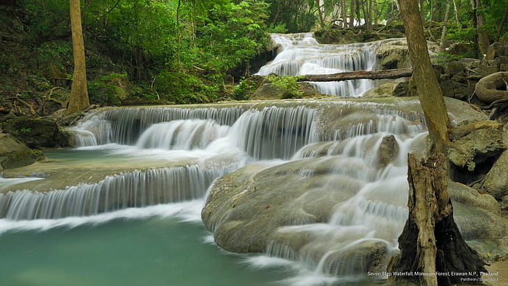 Seven Step Waterfall, Monsoon Forest, Erawan N.P., Thailand, Waterfalls, HD wallpaper