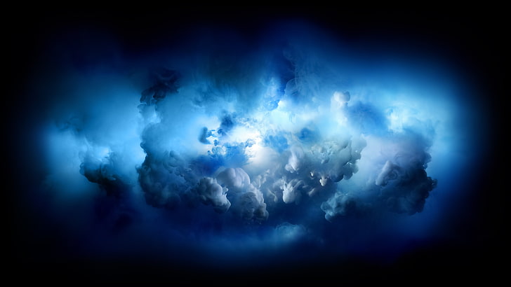 ilustrasi awan, latar belakang hitam, latar belakang biru, Wallpaper HD