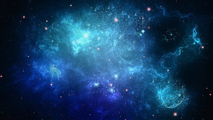 галактика илюстрация, пространство, фон, синьо, точки, HD тапет