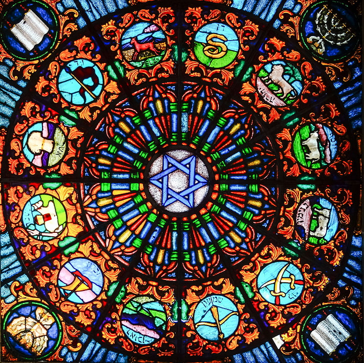 arte antiga, arquitetura, artisticamente, construção, igreja, janela da igreja, decorativo, fé, janela de vidro, deus, estrela judaica, judaísmo, janela antiga, ornamento, religião, vitral, estrela, janela, HD papel de parede