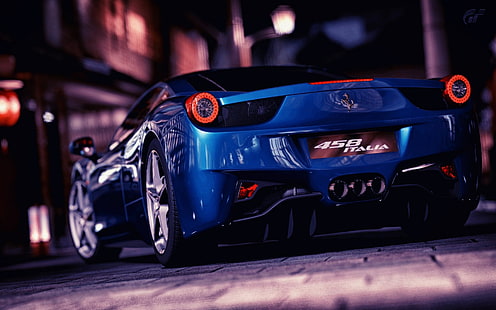 papel de parede azul carro esportivo, Ferrari, carro, Ferrari 458 Italia, carros azuis, veículo, HD papel de parede HD wallpaper