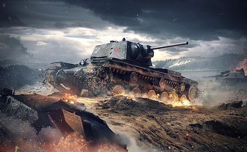 fondo de pantalla digital de tanque de batalla negro, bombardeo de world of tanks, wargaming net, kv-1, urss, Fondo de pantalla HD HD wallpaper