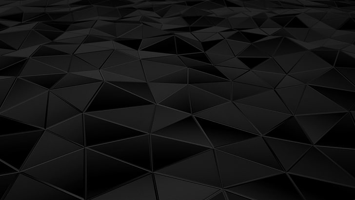gray and black geometrical wallpaper, surface, abstraction, triangles, faces, black, render, HD wallpaper