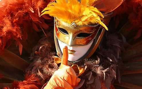 gold masquerade mask, mask, costume, gloves, Carnival, HD wallpaper HD wallpaper