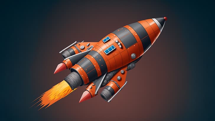 KI-Kunst, Illustration, Rakete, orange, HD-Hintergrundbild