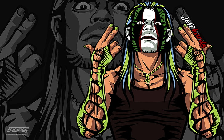 Карикатура на Джеф Харди, мъж в черна илюстрация на потник, WWE,, wwe шампион, HD тапет