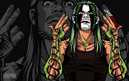 Карикатура на Джеф Харди, мъж в черна илюстрация на потник, WWE,, wwe шампион, HD тапет HD wallpaper
