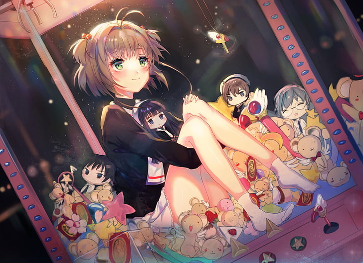Anime, Cardcaptor Sakura, Keroberos (Card Captor Sakura), Sakura Kinomoto, Syaoran Li, Tomoyo Daidouji, HD wallpaper