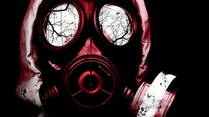 papier peint masque respiratoire rouge, masques à gaz, apocalyptique, Fond d'écran HD