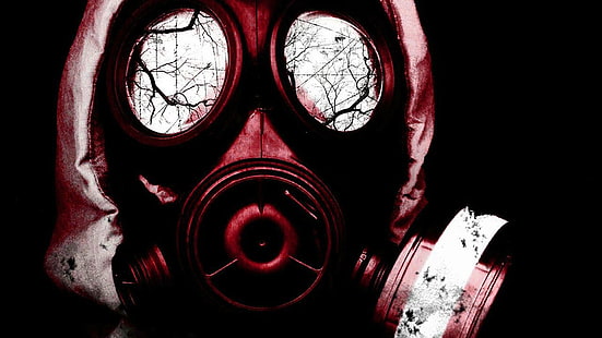 tapeta z czerwoną maską respiratora, maski gazowe, apokaliptyczna, Tapety HD HD wallpaper