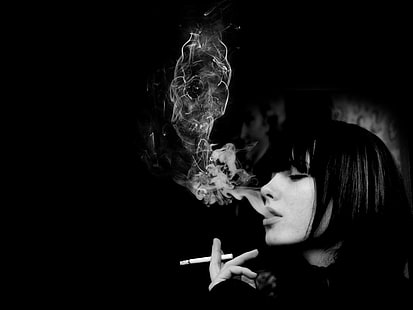 黒、タバコ、終わり、女の子、ポット、頭蓋骨、煙、喫煙、白、女性、 HDデスクトップの壁紙 HD wallpaper
