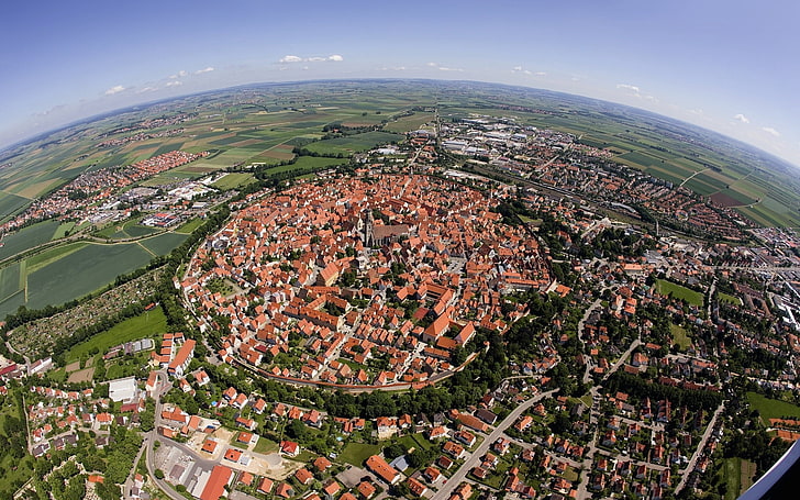 atap coklat dan putih, kota, lanskap kota, Jerman, pemandangan mata burung, Nördlingen, Wallpaper HD