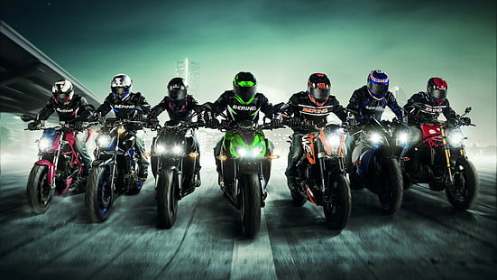 sport, pojazd, Kawasaki, KTM, Yamaha, grafika, Ducati, motocyklista, KTM Duke 125, wyścigi, Yamaha YZF, motocykl, Bering, Kawasaki Z800, Tapety HD HD wallpaper