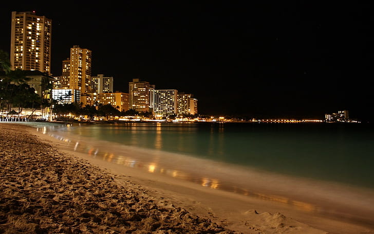 الساحل الليلي ، الشاطئ ، الرومانسية، خلفية HD