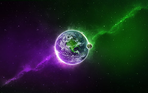 녹색과 보라색 지구 벽지, 지구, 색, 행성, HD 배경 화면 HD wallpaper