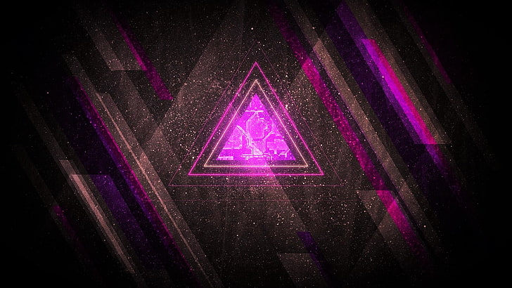 лилаво и черно лого, абстрактно, лилаво, триъгълник, парчета, дигитално изкуство, HD тапет