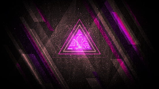 фиолетовый и черный логотип, аннотация, фиолетовый, треугольник, осколки, цифровое искусство, HD обои HD wallpaper