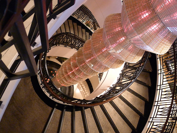 brown spiral staircase, stairs, building, curling, HD wallpaper