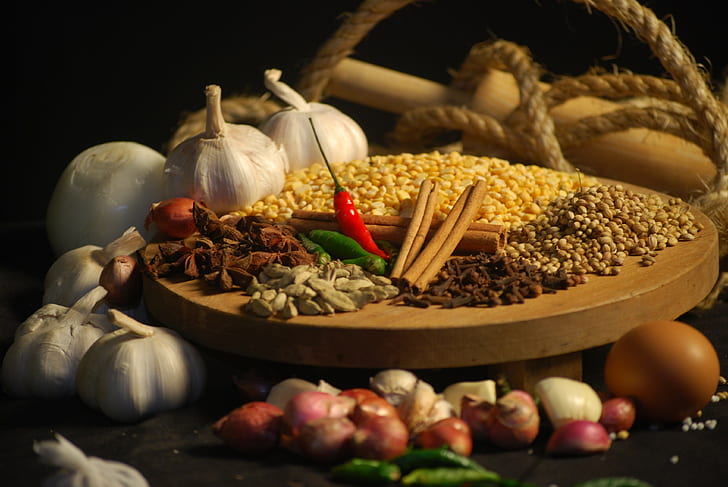 Grain, Garlic, Spices, Seasonings, Pepper, Rope, HD wallpaper
