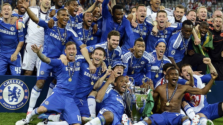 drużyna piłkarska, Chelsea FC, piłka nożna, klub sportowy, mężczyźni, ręce do góry, otwarte usta, sport, sport, Tapety HD