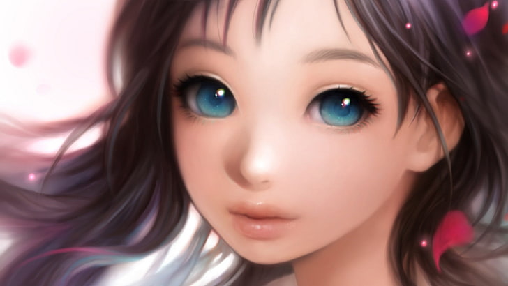 Anime, black, blue, characters, eyes, faces, flower, girls, hair, lips, HD  wallpaper | Wallpaperbetter