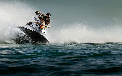 Hq Jetski, белые и оранжевые водные мотоциклы, HD обои HD wallpaper