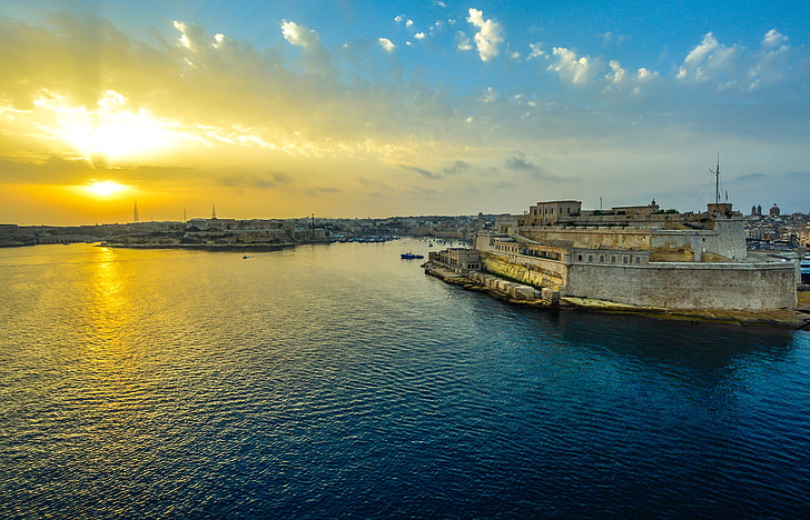 zbiornik wodny, malta, wschód słońca, valletta, port, Tapety HD
