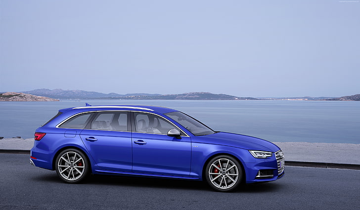 sedan, azul, Audi S4 Avant (B9), Salão do automóvel de Genebra 2016, HD papel de parede