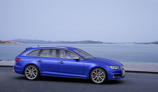 sedan, azul, Audi S4 Avant (B9), Salão do automóvel de Genebra 2016, HD papel de parede HD wallpaper