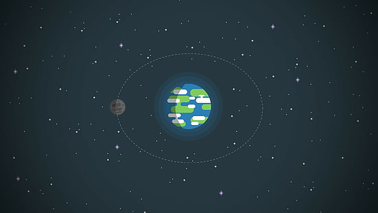 Jorden, månen, minimalism, stjärnor, rymden, kurzgesagt, HD tapet HD wallpaper