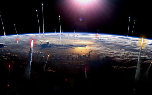 Raketen starten, Erde, Weltraum, Raketen starten, Erde, Weltraum, HD-Hintergrundbild HD wallpaper