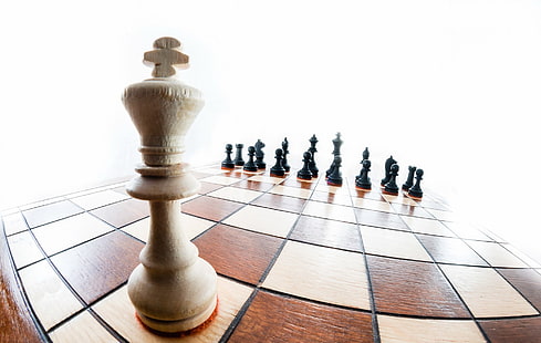 legno, superficie di legno, scacchi, giochi da tavolo, pedine, re, scacchi, obiettivo fisheye, ambizione, Sfondo HD HD wallpaper