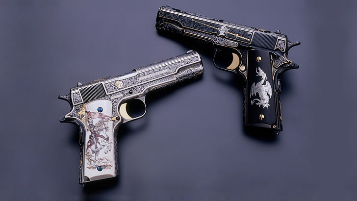pistol, vapen, pistol, vapen, M1911, 1911, Custom, M1911 pistol, Gravyr, HD tapet