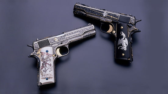 пистолет, оружие, пистолет, оружие, M1911, 1911, Custom, пистолет M1911, гравировка, HD обои HD wallpaper