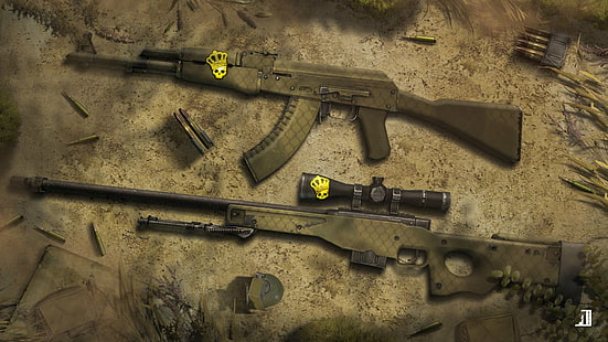 Counter-Strike, Counter-Strike: Global Offensive, AK-47, AWP Azimov Guns, HD wallpaper HD wallpaper