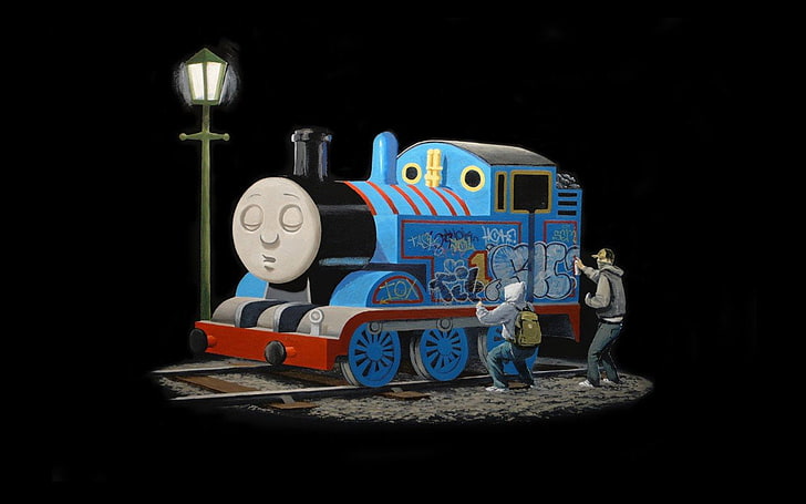 train steam locomotive graffiti thomas the tank engine minimalism humor, HD wallpaper