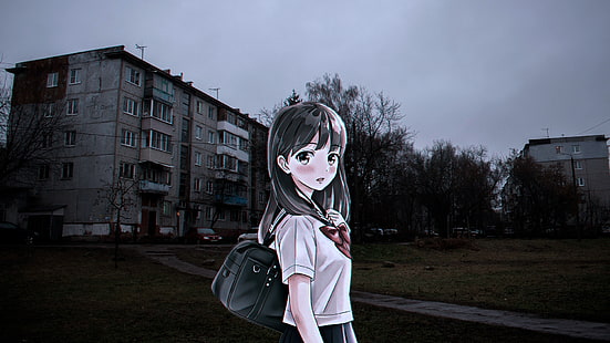 аниме момичета, Съветски съюз, Русия, къща, anime_irl, училище, HD тапет HD wallpaper