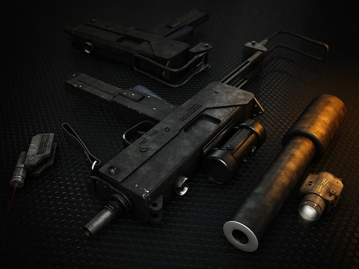 astratto, illuminazione digitale, pistola, laser, mitragliatrice secondaria, Sfondo HD