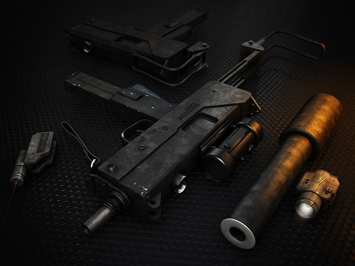 pistola, astratto, illuminazione digitale, mitragliatrice secondaria, laser, Ingram Mac-10, Sfondo HD