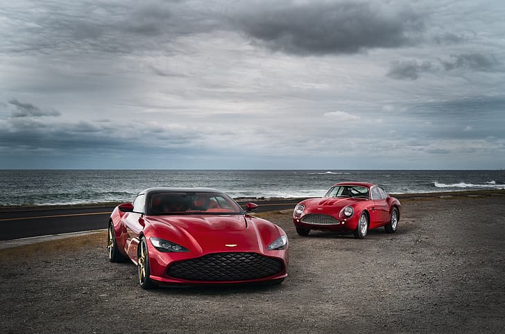 Aston Martin, red, on the shore, Zagato, 2020, DB4 GT Zagato Continuation, DBS GT Zagato, HD wallpaper