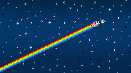 мемы, минимализм, небо, простой, простой фон, Nyan Cat, HD обои HD wallpaper