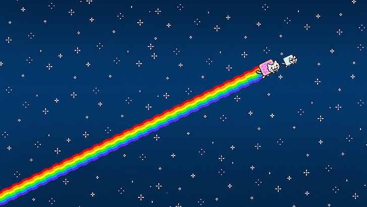 tęczowa tapeta, Nyan Cat, proste, proste tło, minimalizm, niebo, memy, Tapety HD