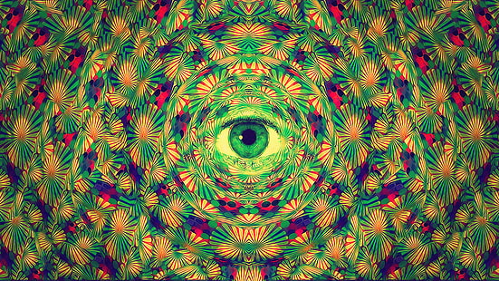 wallpaper ilusi optik mata hijau, merah, biru, dan ungu, psikedelik, abstrak, mata, Aysamo, Wallpaper HD HD wallpaper