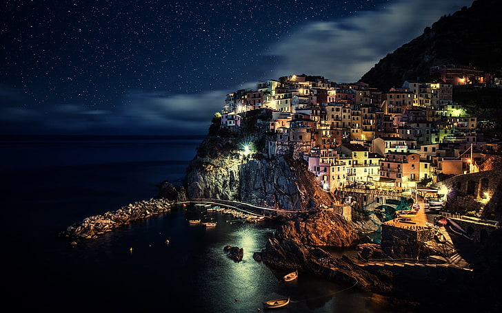 Санторини, Греция, Италия, пейзаж, город, дом, здание, разноцветные, вода, HD обои