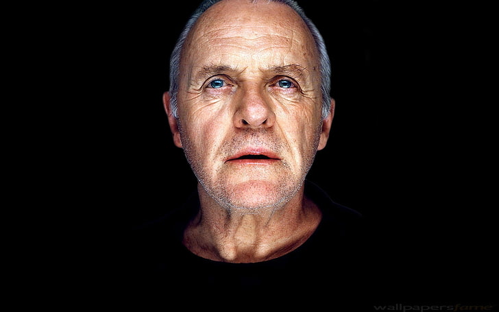 Anthony Hopkins, mata, wajah, pria, aktor, latar belakang hitam, Anthony Hopkins, Wallpaper HD