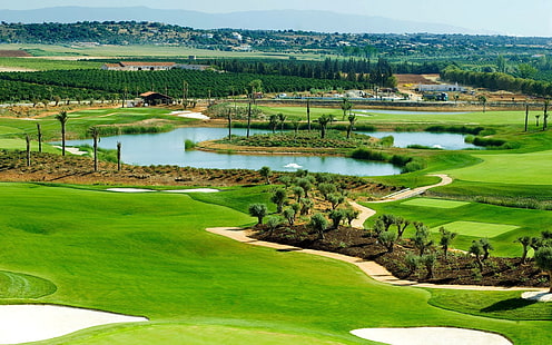 Golfplatz, Landschaft, Natur, Wasser, HD-Hintergrundbild HD wallpaper