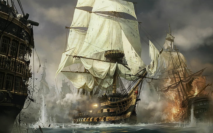 море, стар кораб, кораб, произведения на изкуството, видео игри, Empire: Total War, HD тапет