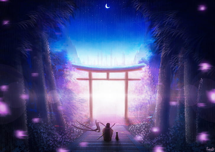 torii, seni, kesendirian, malam, kesatria, Wallpaper HD