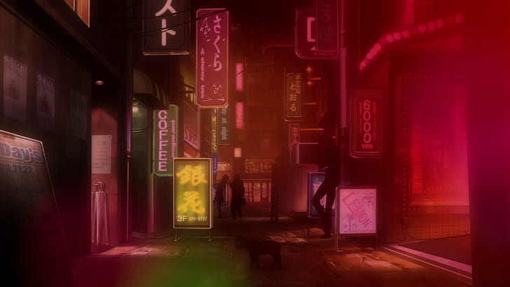 neon, cat, anime, HD wallpaper