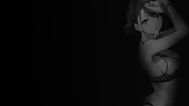 selective coloring, black background, dark background, simple background, anime girls, HD wallpaper